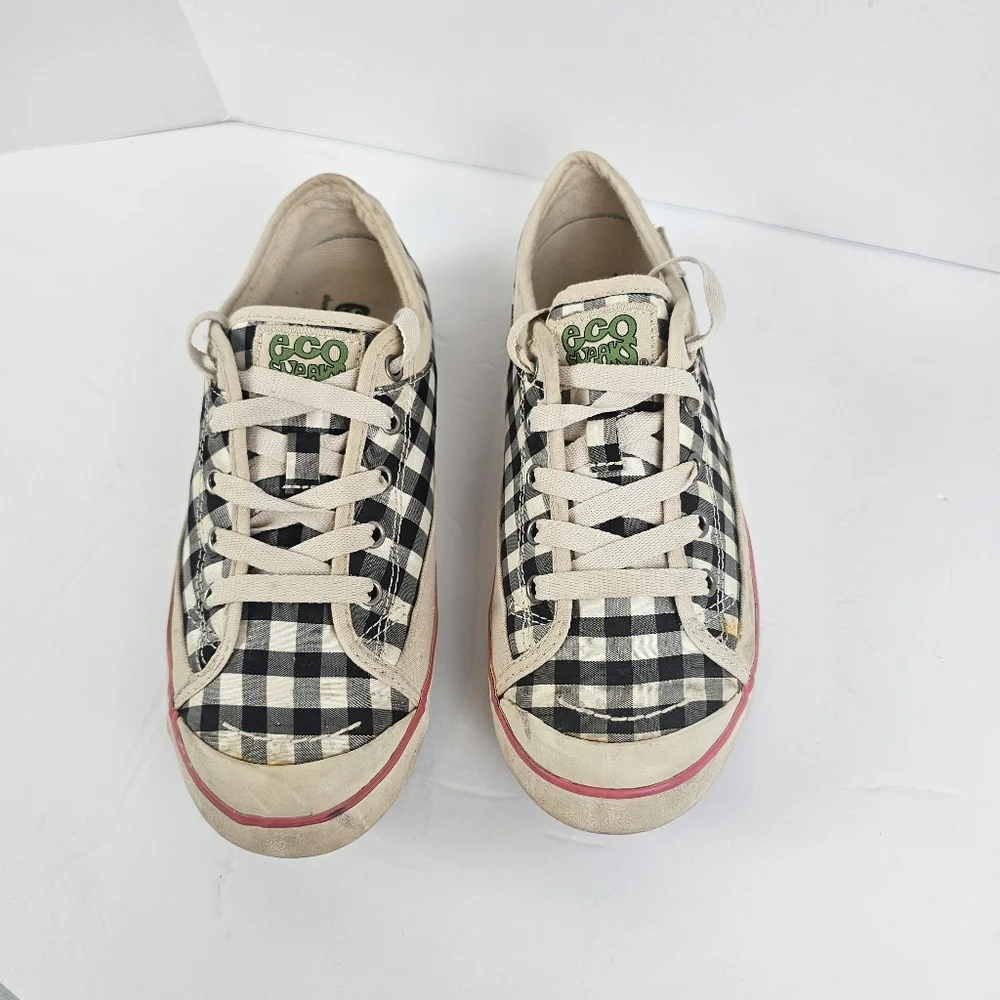 Vintage Eco Sneaks Shoes  Sneakers Black White Plaid Pink Sneakers 7.5‎ Lace Up